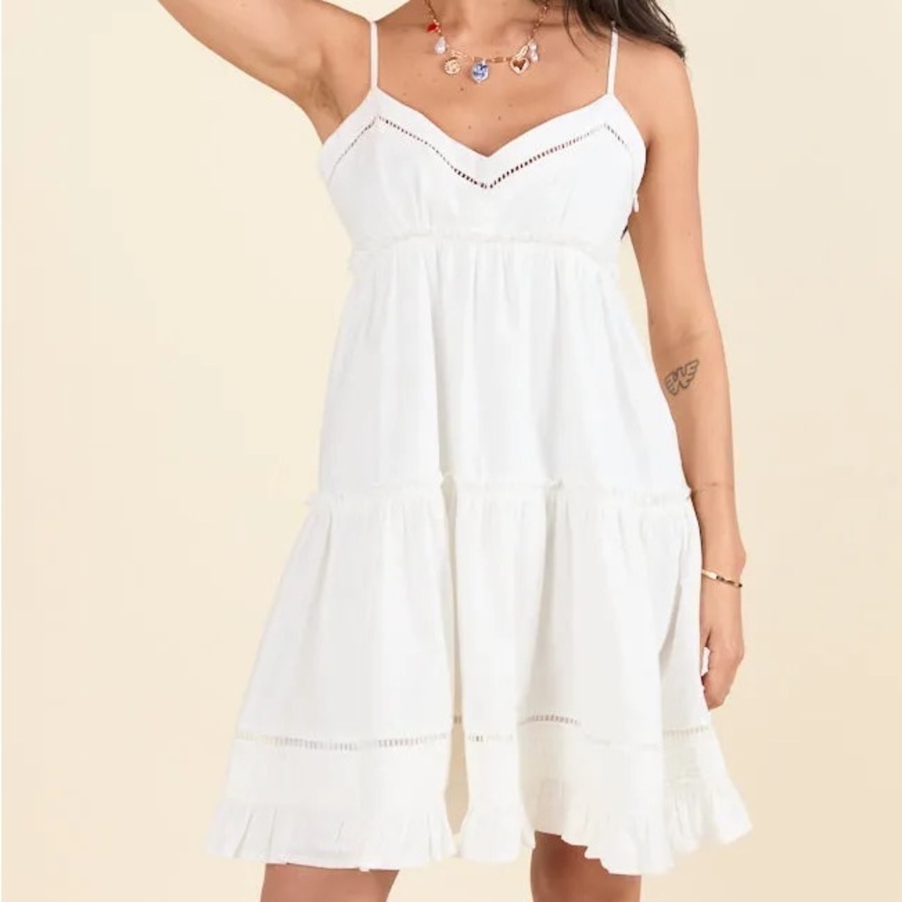 Pink Lily White Ruffled Dress with Adjustable Spaghetti Straps Size XS